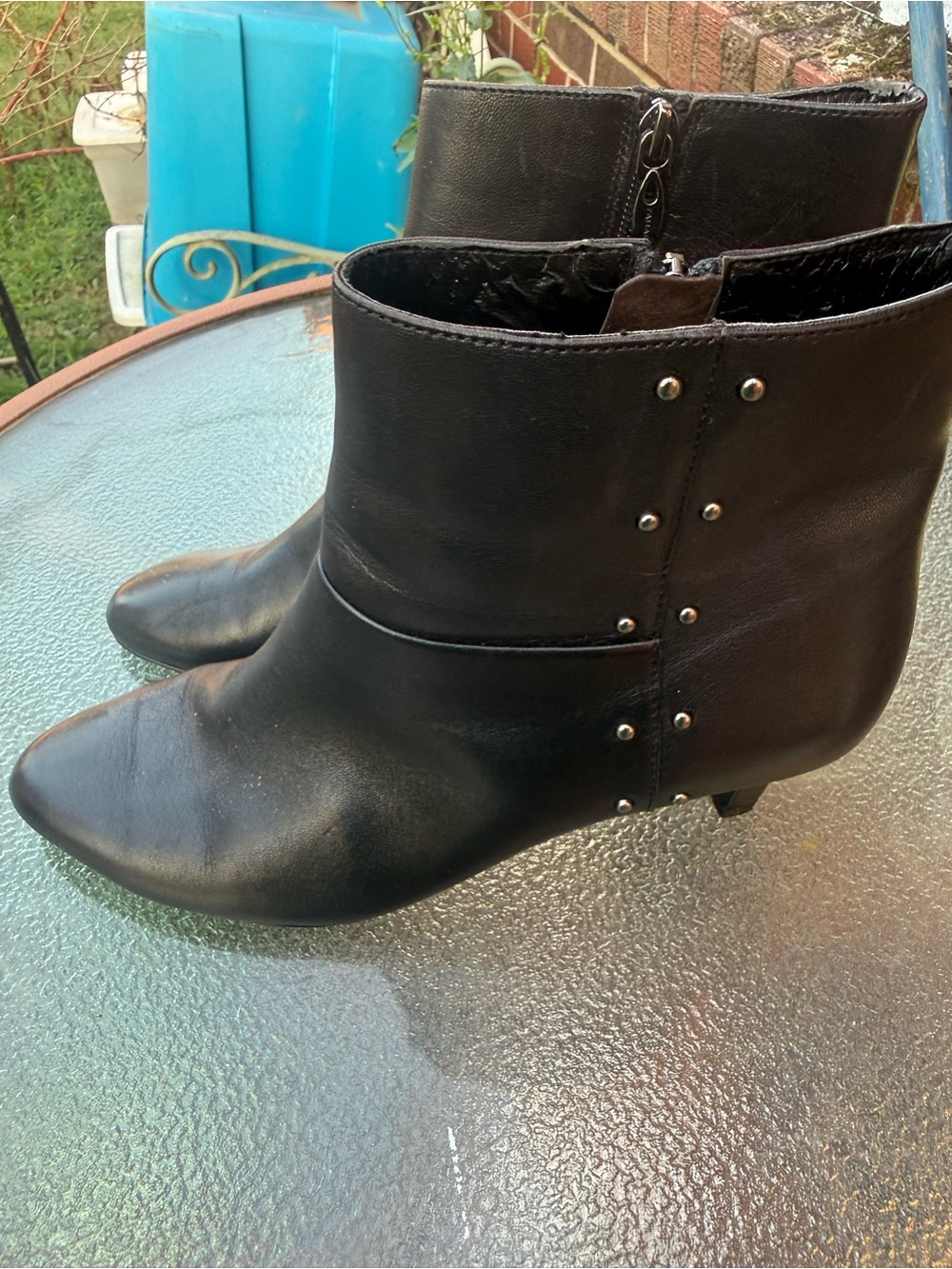 Tahari Black Leather Ankle Boots with Stud Accents